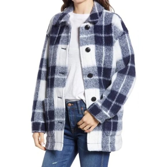 Madewell Walton Shirt-Jacket Blue & White Colleton Plaid Shacket Gorpcore Size M - Picture 2 of 7